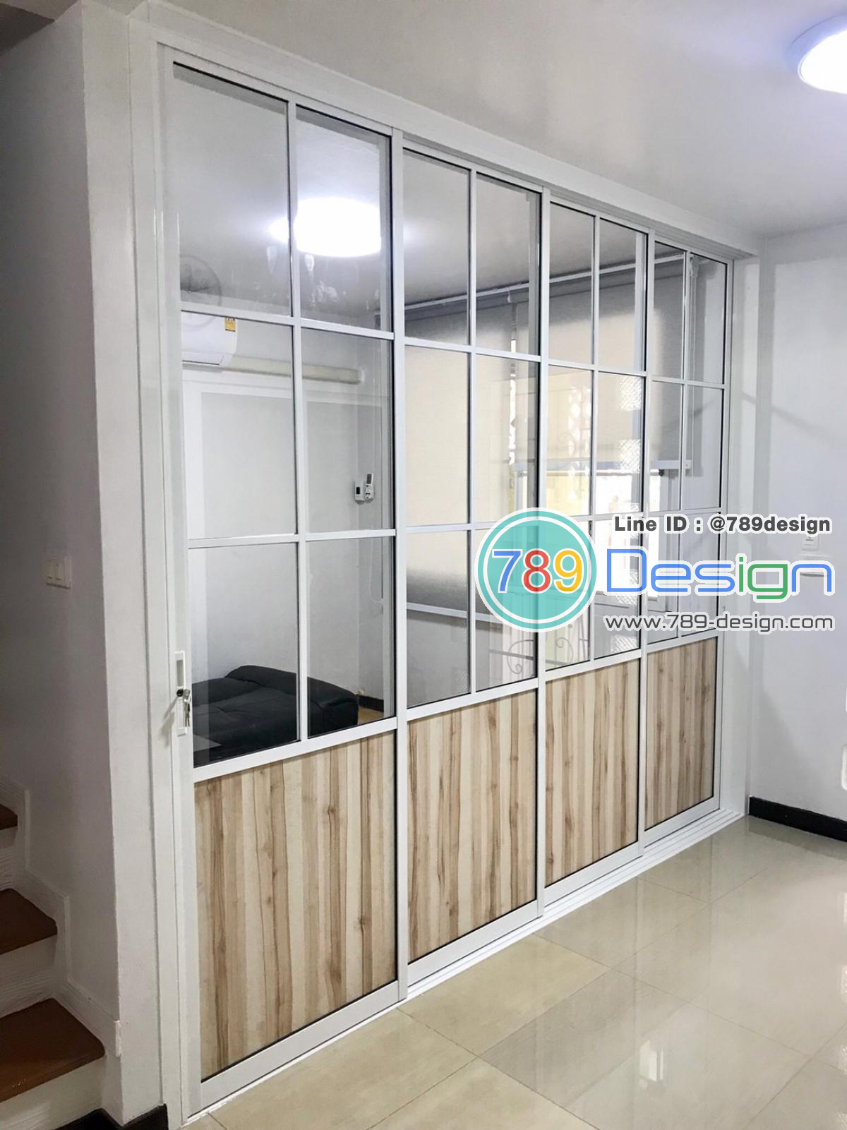 บานเลื่อนซ้อน4บานอิสระเสริมเส้นคาดกรุด้วยแผ่นไม้ บานเลื่อนซ้อน4บานอิสระเสริมเส้นคาดกรุด้วยแผ่นไม้